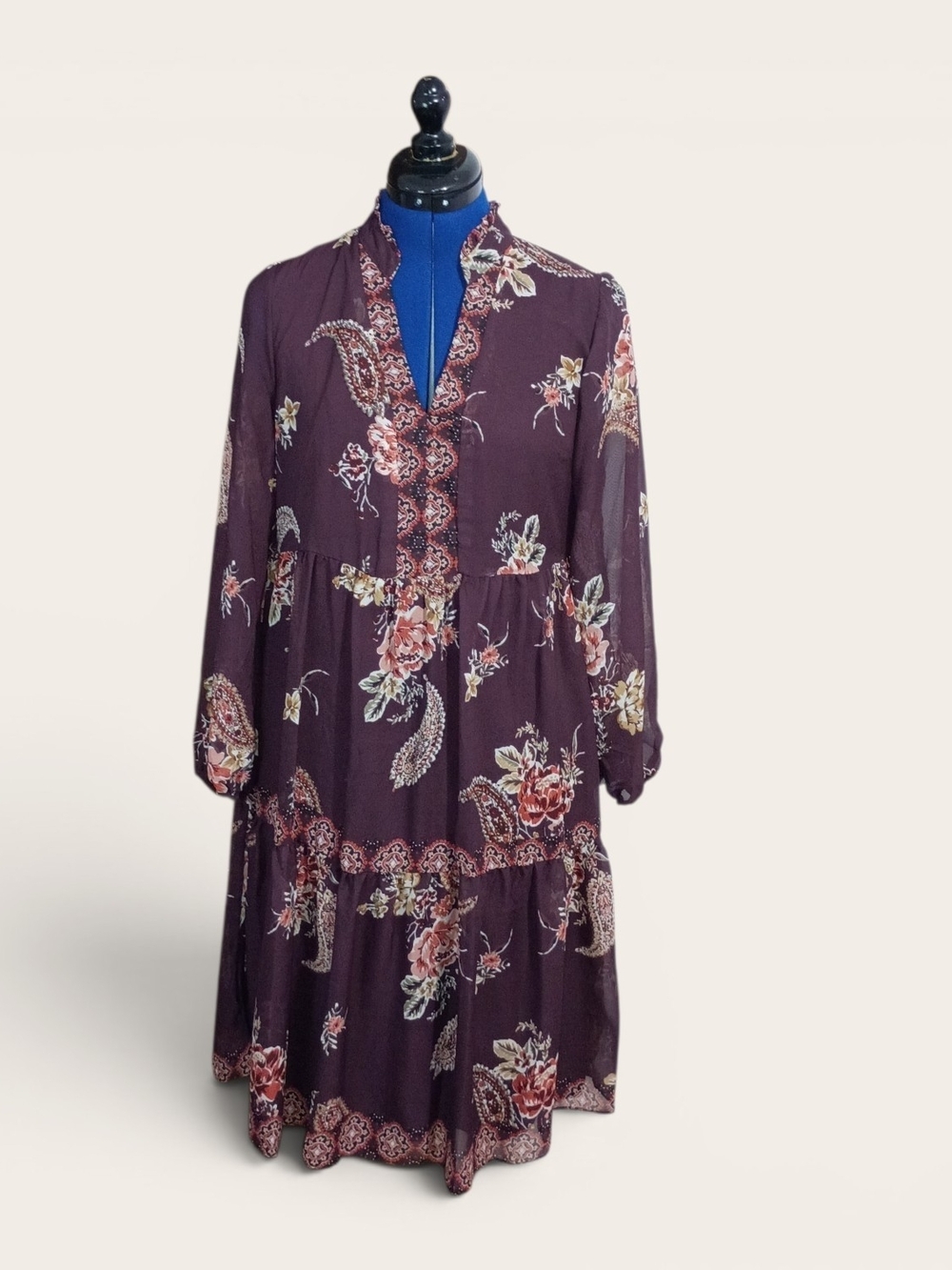 Signature Plum Floral Tiered Boho Midi Dress